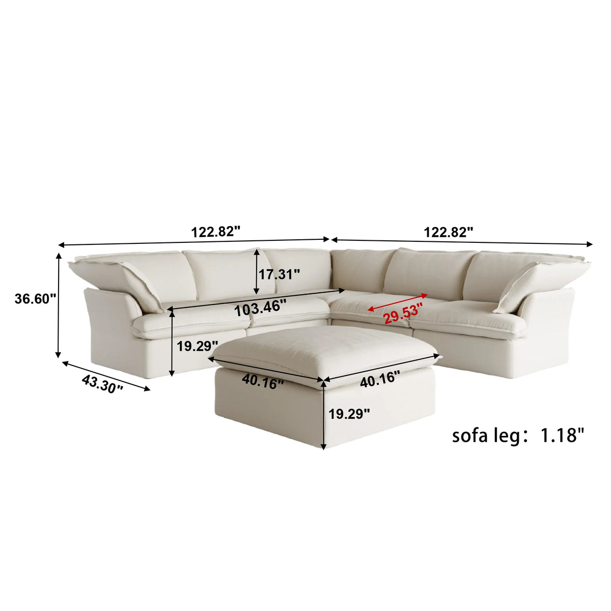 Modular Cloud 5-Seater Corner Sectional + Ottoman